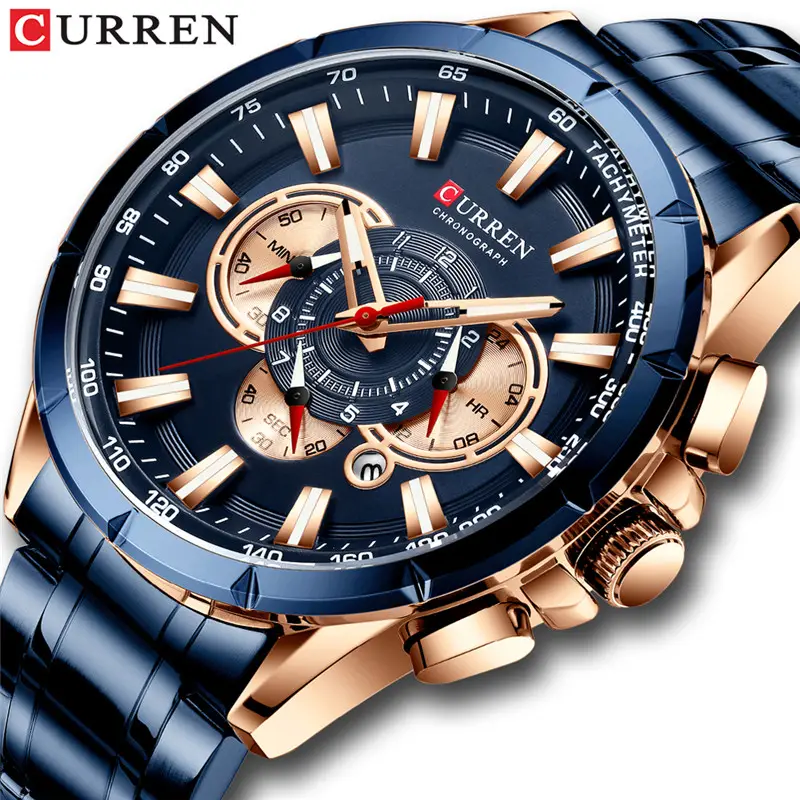 CURREN 8363 Luxury Brand Men Watch Quartz Wristwatch Sports Chronograph Clock Male Stainless Steel Band Fashion Business Watch