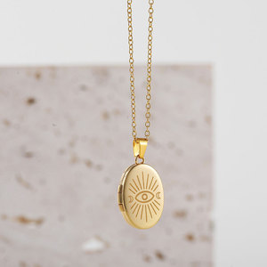 Custom wholesale 316L Stainless Steel 14k 18k Gold Plated Eye Picture Photo Pendant Locket <b>Necklace</b> <b>for</b> Women <b>Men</b> - Product Image 6