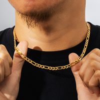 Cadena de Acero Inoxidable con Eslabones Cubanos y Figaro, Chapada en Oro Real de 14K, 18K, 24K, de 3mm, 5mm, 7mm, para Hombre y Mujer