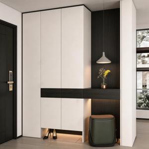 Mueble Zapatero para Entrada con Luces LED, Puertas <span class=keywords><strong>de</strong></span> Almacenamiento Blancas y Negras, Estantes Abiertos - Fabricación Personalizada OEM Directo <span class=keywords><strong>de</strong></span> Fábrica - Product Image 2