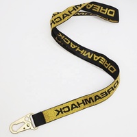 Lanière promotionnelle en polyester jacquard pour porte-badge, avec logo tissé en fil métallique doré, mousqueton bec d'aigle et boucle à pression écologique dorée
