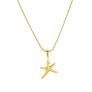 Starfish Gold Plated Pendant Stainless Steel Jewelry Set With Diamond Pearl Inlay For Gift Occasion - Product Image 5