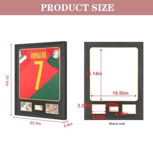 Cornice Espositiva per Maglie con Passepartout, Montaggio a Parete in Legno per Maglie da Calcio, Basket, <span class=keywords><strong>Foto</strong></span> e Firme, Shadow Box Nero - Product Image 3