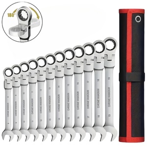 En stock, 12 pièces, clé à cliquet CRV, clé à cliquet à tête flexible métrique, jeu de clés combinées pour la réparation automobile - Product Image 1