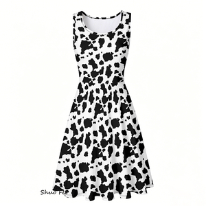 <span class=keywords><strong>Robe</strong></span> d'été décontractée pour femme, motif vache laitière, sans manches, coupe trapèze évasée, avec poches, idéale pour les fêtes - Product Image 2