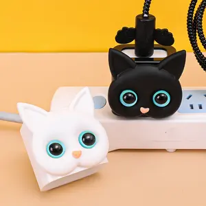 Étui pour <span class=keywords><strong>chargeur</strong></span> Apple <span class=keywords><strong>iPhone</strong></span> iOS 18/20W, adaptateur secteur, protecteur, <span class=keywords><strong>enrouleur</strong></span> de câble, kit mignon, tête de charge 3D en forme de chat, housse de protection - Product Image 2