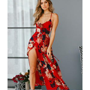 Robe longue à imprimé floral, bretelles spaghetti, jupe longue, robe de soirée décontractée pour femme, taille naturelle - Product Image 2