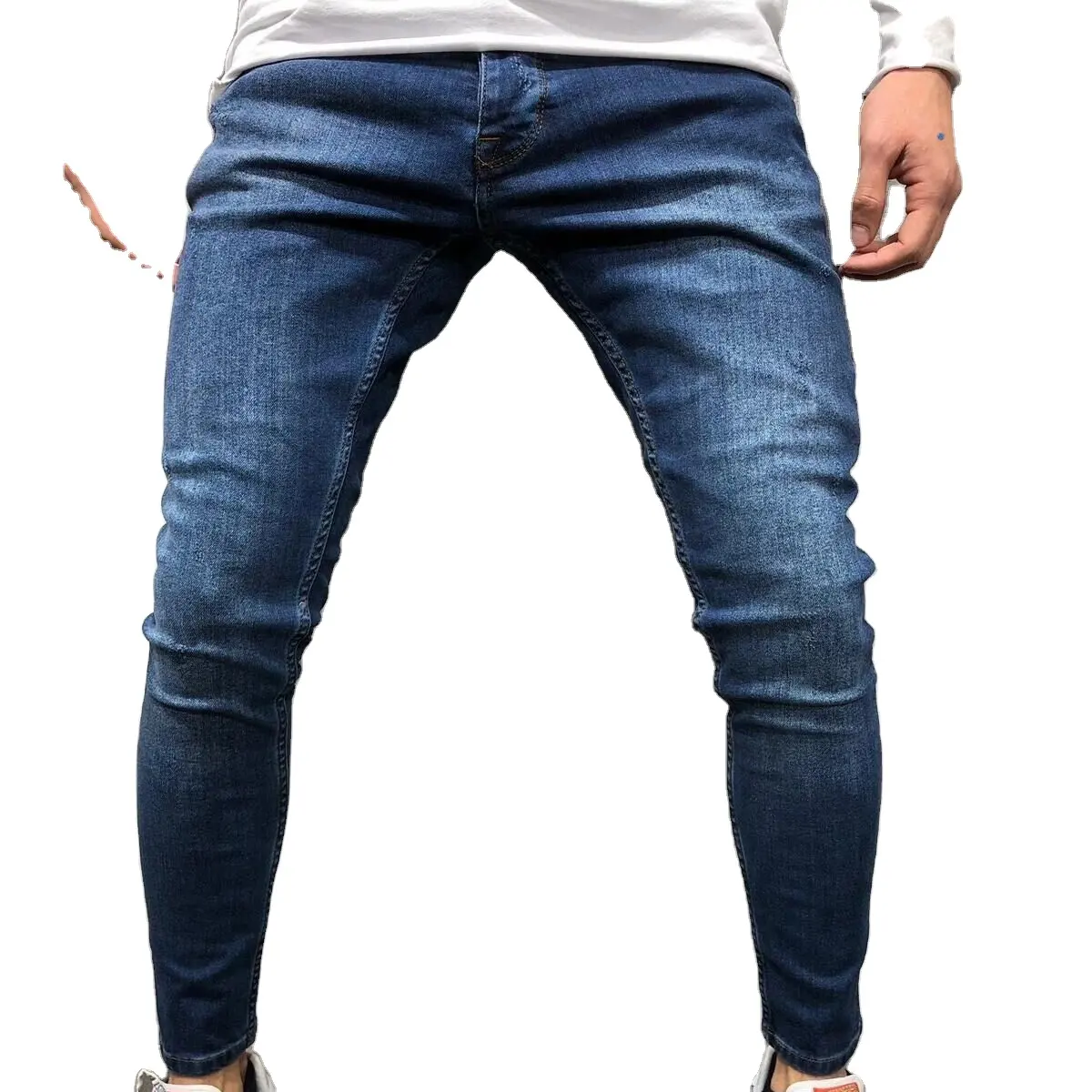 2021 Blue Classic Retro Jeans Men Skinny Slim Pencil Pants High Quality Elastic Jogging Denim Pants Mens Wash Pleated Jeans