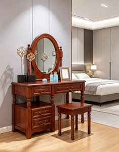 Traditional Solid Wood Dressing <b>Table</b> Set With <b>Mirror</b> And Stool 2 Drawers Mahogany Bedroom Makeup <b>Vanity</b> Desk - Product Image 2