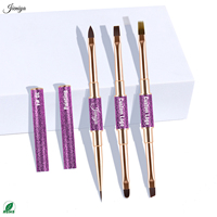 Ensemble de pinceaux professionnels pour nail art à double embout, manche métallique violet, poils en nylon, pour techniciens en gel.