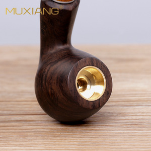 Muxiang Hand Carved Wood Tobacco Pipe Bent Type Solid Wood Smoking Pipe With Copper Bowl For Personal Gift - Product Image 3