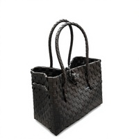 Sac fourre-tout en rotin synthétique noir tissé à la main, écologique, sac de plage d'été, style vintage, grande capacité, sacs à main quotidiens