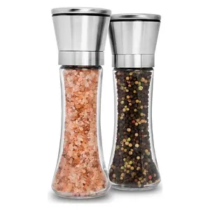 Molinillo de pimienta y sal de vidrio, herramientas de especias de cocina personalizadas, conjunto de molinillo de sal y pimienta, superventas