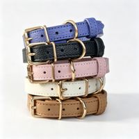 Collar Ajustable para Mascotas de Cuero Genuino con Hebilla Dorada y Anillo en D, Collar Personalizado con Logotipo para Perros y Gatos
