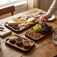 Ensemble de 3 plateaux en bois d'acacia, grand, moyen et petit, coins arrondis, pour servir les aliments, planches à charcuterie