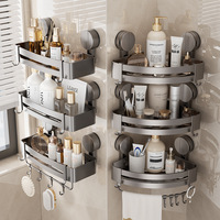 Étagère triangulaire murale à ventouse en aluminium pour coin de salle de bain sans perçage Support de rangement intelligent pour vanité