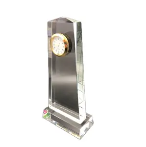 EC001 Desktop gifts souvenirs favor glass crystal clock award trophy with logo engraving