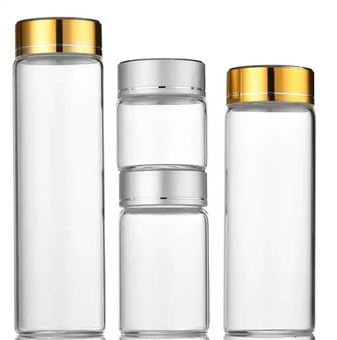 Mini frascos de embalagem de vidro, transparente, para armazenamento de alimentos, ervas, chá com parafuso de metal, prata