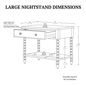 Large Nightstand Antique Cream With <b>Drawer</b> And Shelf For Bedroom Storage - Product Image 5