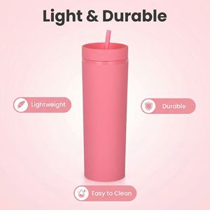 Gobelet isotherme personnalisé en acrylique double paroi, fin et élancé, couleurs pastel, semi-mat, écologique, grande capacité 16oz, portable, avec paille classique - Product Image 4