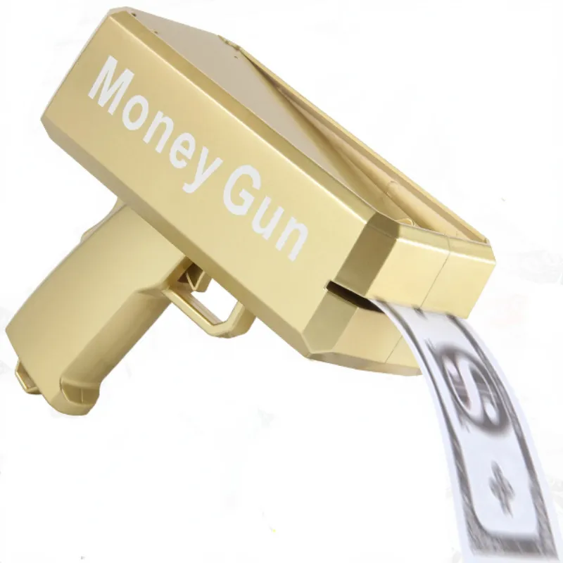 卸売ゴールドマネーガンは現金マネーを作りますRain de dinero Gun Toy Shot Spray Real Golden Money Toy Gun for Party Custom logo