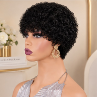 Perruques courtes sans colle en gros, cheveux vierges, perruques mécaniques bouclées Pixie, perruque naturelle en cheveux humains coupe Pixie