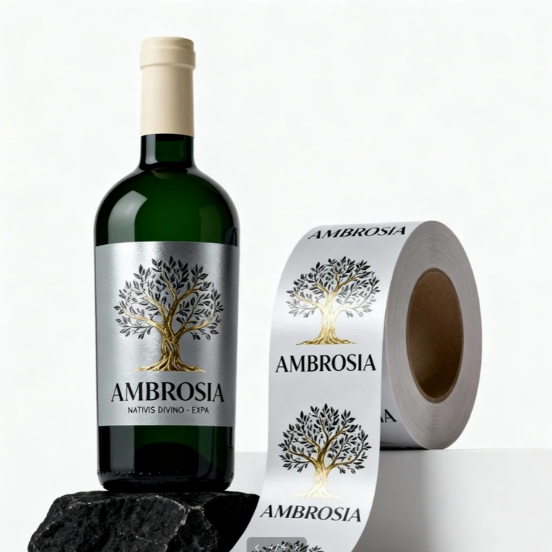 Custom Premium Olive Oil Label Metallic