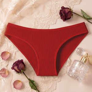 Braguitas de Algodón Acanalado Rojas para Mujer, Cómodas, Transpirables, de Tiro Medio, Color Sólido, para Uso Diario y Deportivo, Venta al por Mayor - Product Image 3