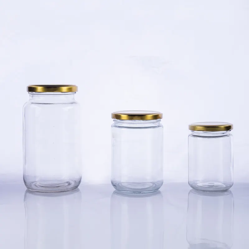 Frascos e recipientes de vidro redondos transparentes com tampa dourada para armazenamento de alimentos 150ml