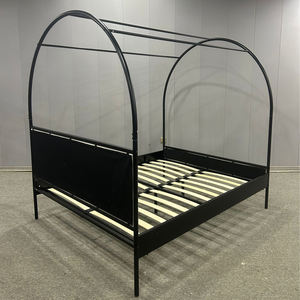 Арочный металлический балдахин-Каркас кровати с мягкой бежевой тканевой изголовьем бежевого цвета, мебель для спальни, кровать для взрослых - Product Image 5