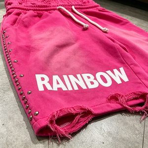 Proveedor <span class=keywords><strong>de</strong></span> pantalones cortos Rainbow Spray: Pantalones cortos holgados para hombre con doble cintura y cordón, estilo retro lavado, desgastados, efecto descolorido por el sol y <span class=keywords><strong>remaches</strong></span> - Product Image 3