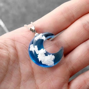<span class=keywords><strong>Collana</strong></span> Creativa da Donna con Sfera Rotonda in Resina Trasparente, Cristallo, Luna, <span class=keywords><strong>Cielo</strong></span> Blu e Nuvole Bianche - Product Image 6