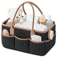 Cesto Organizador Portátil de PU com Alça Trançada e Acolchoado para Fraldas e Essenciais de Bebê – Presente Ideal para Novas Mães e Chá de Bebê