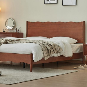 Letto Moderno Minimalista Nordico Retrò Ondulato in Bosso Massiccio, Ecologico, Durevole e Confortevole, 1.5m 1.8m per Camere da Letto e Appartamenti - Product Image 3