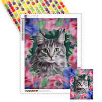 Vente en gros 5d bricolage diamant peinture chat et fleurs mosaïque plein foret fait à la main rond carré AB diamant peinture ensemble décor à la maison