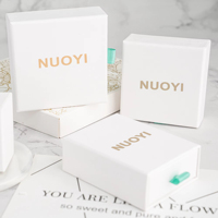 Boîte à bijoux de luxe moderne en velours blanc avec logo personnalisé, tiroir coulissant, compartiment pour boucles d'oreilles, bagues et colliers