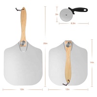 Juego de espátulas de aluminio para Pizza, pala con mango de madera plegable, 12x14 pulgadas, 2 paquetes