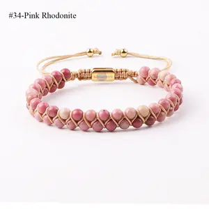 High Quality 4mm Natural Stone Quartz Agate Gemstone Double Layer Braided Custom Logo Beaded Macrame Bracelet JBS12491