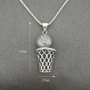 Collar con colgante de aro de baloncesto de acero inoxidable yunnique, cadena de 3 mm, joyería unisex, diseño geométrico - Product Image 2