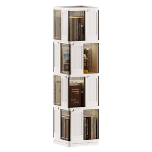 Armario de Almacenamiento Giratorio de 4 Niveles, Librería de Pie con Puertas Transparentes para Sala de Estar y Dormitorio - Product Image 5