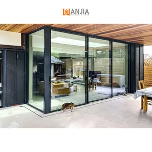 WANJIA fabbrica all'ingrosso in alluminio nominale porte scorrevoli in vetro porte in vetro alluminio patio esterno porte scorrevoli