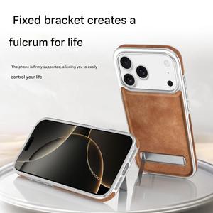 Wholesale Electroplating PU Leather Phone Case for <b>iPhone</b> 18 17 16 15 14 13 12 Pro Max With Hidden Strip Stand Shockproof Cover - Product Image 4