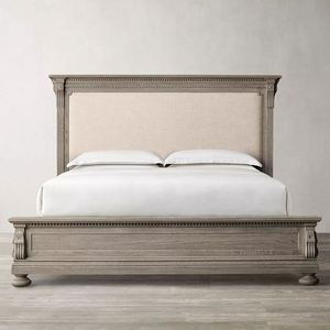 Cama Doble de Madera Maciza de 1.8m, Estilo Rústico Americano Retro, para Recámara Principal, con Cabecera Alta, Modelo Villa, Personalizable - Product Image 1