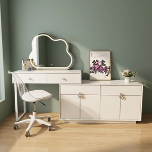 Modern Makeup <b>Vanity</b> <b>Table</b> with Lighted <b>Mirror</b> White Storage Desk for Bedroom Furniture - Product Image 4