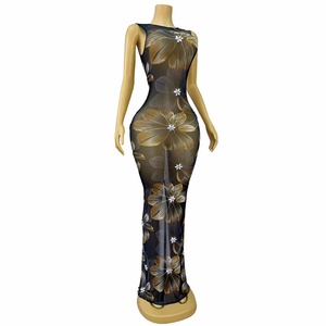 Novance Y4786 abbigliamento all'ingrosso maglia trasparente <span class=keywords><strong>nero</strong></span> di lusso eleganti abiti da sera abito <span class=keywords><strong>lungo</strong></span> stampa abiti da donna per la festa - Product Image 2