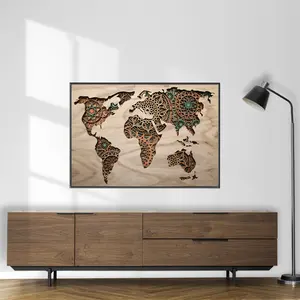 3D Wooden World Map Multi-layered Colorful Wall Art Decor For Office And Home Living Room