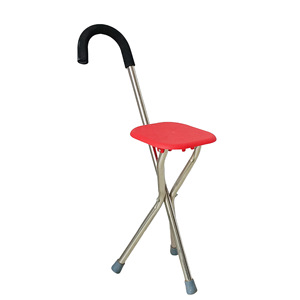 Stainless Steel <b>Tripod</b> Walking Stick With Seat Foldable Lightweight For Elderly Outdoor Use Red - Product Image 1