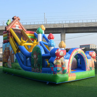 Maison de rebond gonflable commerciale sur le thème des contes de fées avec toboggan sec/humide et zone de saut combinée pour les fêtes en plein air