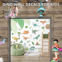 28 autocollants muraux imperméables en PVC/vinyle, dinosaures, forêt, dessin animé, aquarelle, pour la décoration de la chambre des enfants, personnalisable