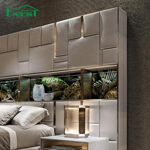 <span class=keywords><strong>Lit</strong></span> king size en cuir moderne de luxe avec grande tête de <span class=keywords><strong>lit</strong></span> capitonnée, ensemble de chambre haut de gamme pour villa, solution tout-en-un pour l'ameublement de la maison - Product Image 3